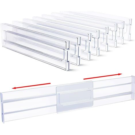 Lot de 8 Séparateurs de tiroir réglables 31-55 cm Separateur Tiroirs Reglable en Plastique Organisateurs de Tiroir Rangement de tiroir Organiseurs pour Tiroir de Bureau Cuisine Commode (1/5)