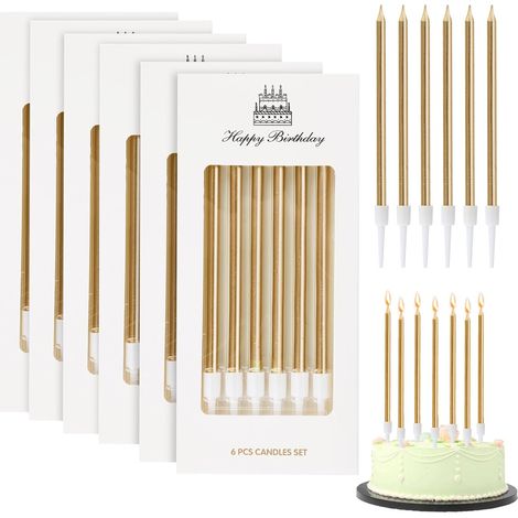 36 Pièces Champagne Or Bougie Anniversaire, Longue Bougies D'anniversaire avec Supports, Bougie de Gâteau Métalliques, Bougies Anniversaire Adulte pour Fête D'anniversaire Fête de Mariage (1/5)