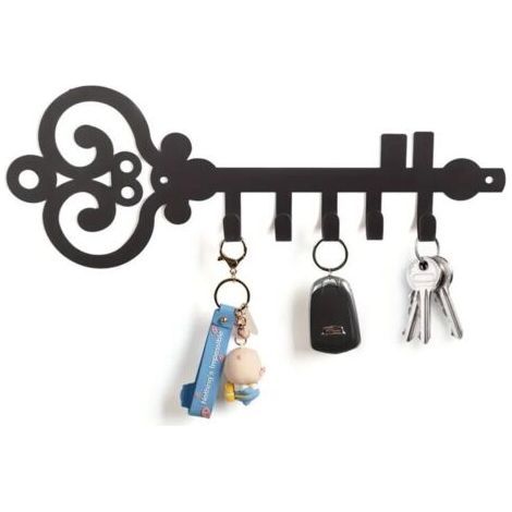 Hook Hanger Wall Key Holder Decorative Coat Rack Mounted Metal with Key Shape Design Organizer Rack with 5 Hooks for Wall, Bathroom, Kitchen, Entryway (1/5)