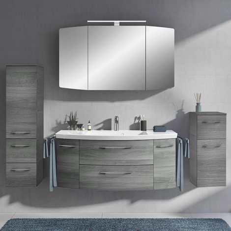 Badmöbel Set in graphit Struktur CERVIA-66 mit 121cm Waschtisch & LED-Spiegelschrank, B/H/T: 207/200/50,5 cm (1/5)