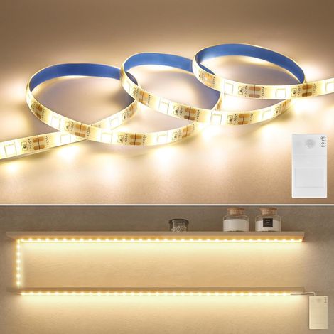 Motion-activated LED strip, 1 m, 3500 K warm white LED strip with timer function, for cabinets, stairs, kitchens, beds, bathrooms (warm white) (1/5)