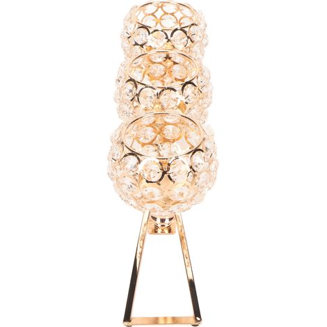 Porte-Bougeoirs en Cristal 3 Branches Anti-Vent Style Européen Doré Stable Résistant pour Mariage Fête Nouvel An (1/5)