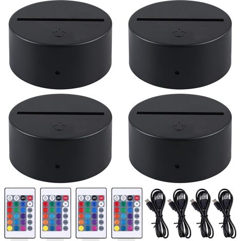 4er-Pack 3D-LED-Nachtlichter mit Sockel: LED-Sockel mit Fernbedienung und USB-Kabel, 3D-Illusionslampe, 7 Farben, verstellbar, dekorative Lampe für Kinderzimmer, Schlafzimmer, Wohnzimmer, Bar, Geschäf (1/5)