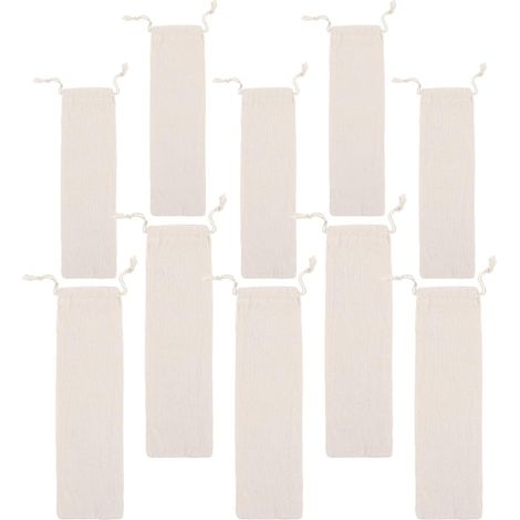 Lot de 10 Sacs De Rangement en Paille À Cordon - Pochettes Réutilisables pour Couverts Pailles Et Baguettes - Étuis Portables Et Lavables pour Pique- Bureau Et Voyage (1/5)