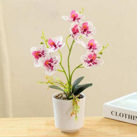 Fleurs artificielles en Soie d'orchidéede Hauteur Arrangement de phalaenopsis Fleur bonsa avec centres de Table,blanc tacheté