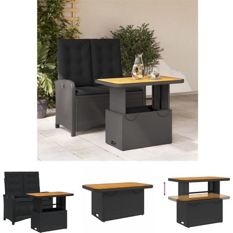 The Living Store 2-tlg. Garten-Essgruppe mit Kissen Schwarz Poly Rattan - Gartenmöbel-Sets (1/5)