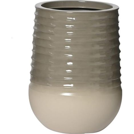 Kaemingk Pflanzgefäß/Vase Jamie S schlank geriffelt Grau & Weiß Ø 28 cm 37 cm - Kunststoff
