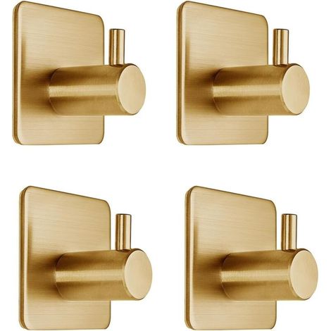 Crochets de porte adhésifs pour suspendre serviettes, vêtements, porte-serviettes autocollant, doré, 4 pièces (1/5)