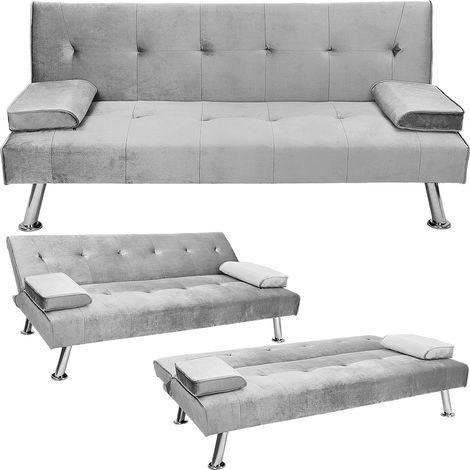 Velvet Sofa Bed 3 Seater Click Clack Settee Recliner Couch Folding Armless Convertible Futon Recliner Sleeper Anti-slip Couch for 2-3 People (1/5)