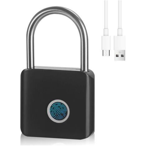 Fingerprint Padlock Black Weatherproof With Fingerprint USB Charging Fingerprint Lock For Locker, Gym, Warehouses, Luggage (1/5)