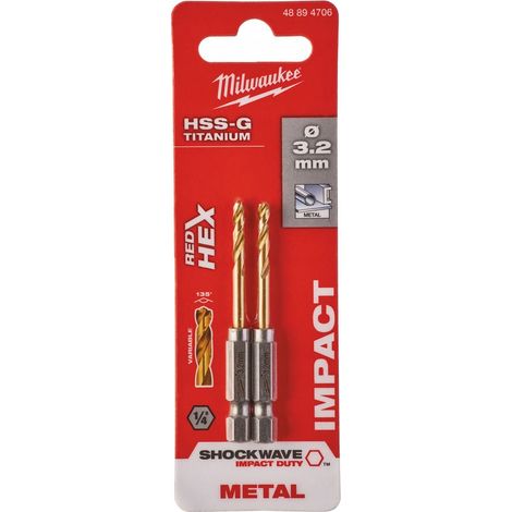 Broca milwaukee hss-g 3.2 mm 2 piezas optimizado impacto (1/3)