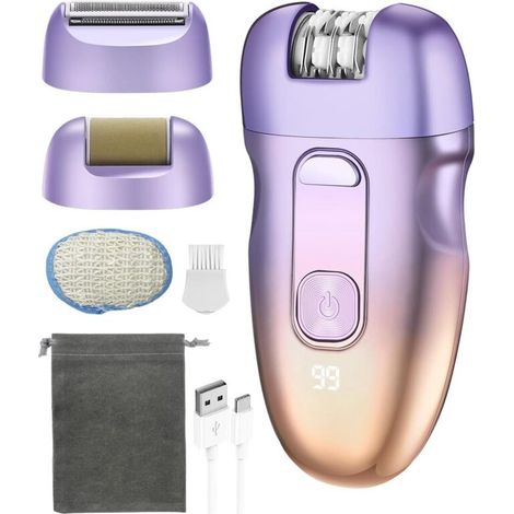 Épilateur électrique sans fil 3 en 1 avec têtes interchangeables, étanche IPX6, USB-C, LED, pour les jambes, les aisselles et le visage. - AquaForge (1/5)