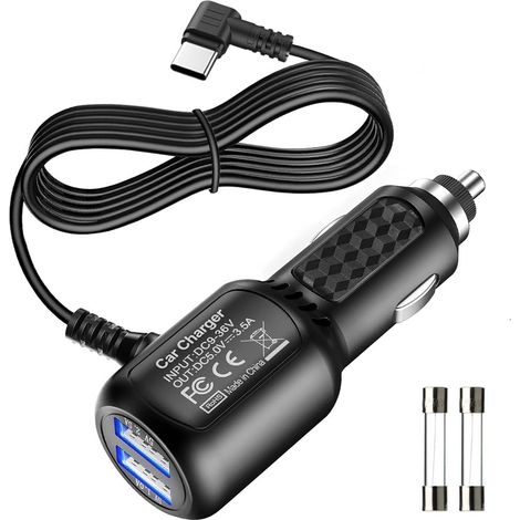 Câble Dalimentation USB de Type-C avec Double Port USB,câble Charge Dalimentation de Véhicule d'une Longueur 350cm pour Chargeur de Caméra de Tableau de Bord de Voiture Cordon d'alimentation (1/5)
