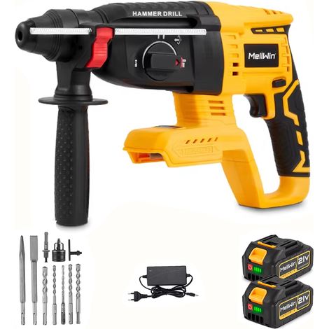 Perforateur burineur 3 en 1 sans balais, marteau perforateur multifonction béton/acier/bois, compatible batterie Makita 18V, avec 2x batterie + 10 accessoires (1/5)