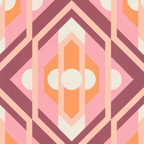 Retro Tapete Profhome 395311 heißgeprägte Vliestapete leicht strukturiert mit geometrischen Formen matt rosa pastell-orange wein-rot creme-weiß 4,5 m2