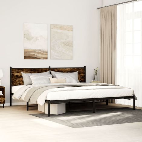 vidaXL Cadre de lit en métal sans matelas chêne fumé 200x200 cm (1/5)