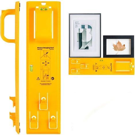 Kit de herramientas para colgar cuadros AIDUCHO con nivel, kit para colgar marcos en la pared, herramienta para colgar pinturas, colgadores de medición de posicionamiento preciso para fotos. (1/5)