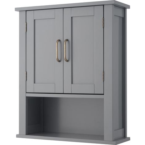 Teamson Home Mercer Mobili da bagno in legno da parete Armadietto per medicinali con ripiano aperto Grigio EHF-F0019 (1/5)