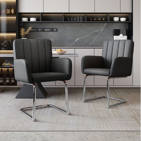 Juego de 2 sillas de comedor de polipiel negra, 57 x 46 x 86 cm DESVIAE (1/5)