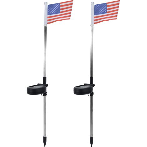 Lot de 2 lampes solaires de jardin à piquet drapeau américain pour éclairage paysager extérieur, lumière blanche (1/5)