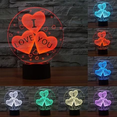 BLEOSAN Lampe 3D LED Coeur Chouchou, Lampe A Poser Sur Table 3D LED, Sept Couleurs, Lampe Chambre de Nuit, Cadeau Anniversiare, Noël (1/4)