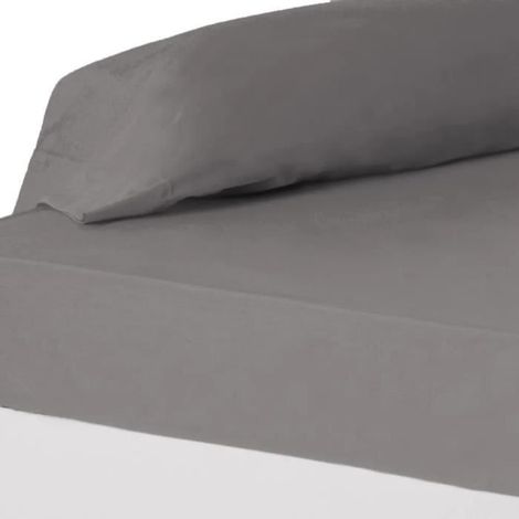 Drap-housse - JUANIO - 135x200 cm - Bonnet 30 cm - 52% polyester/48% coton - Gris foncé