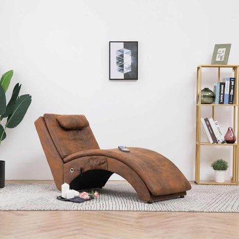 vidaXL Diván de masaje con almohada de piel de ante artificial marrón (1/5)