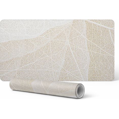 Alfombrilla decorativa de escritorio con delicado estampado de hojas, 120 x 60 cm.