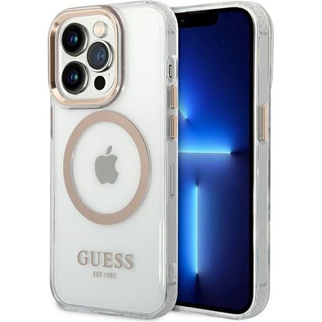 Guess GUHMP14LHTRMD iPhone 14 Pro 6,1 Zoll Gold/Gold Hartschalenetui mit Metallrahmen und MagSafe-Funktion (1/5)