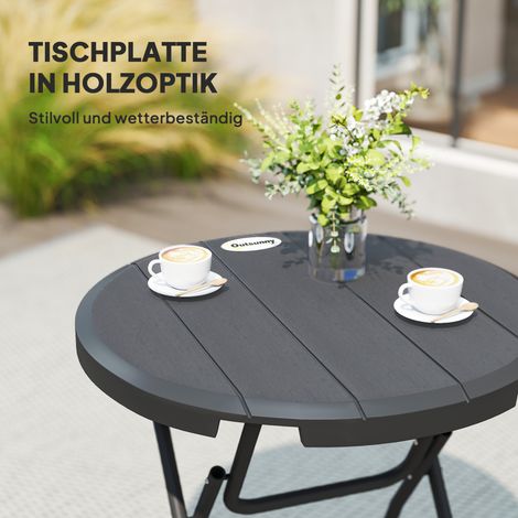 Table de jardin ronde pliante 4 personnes, aspect bois, acier+plastique, gris foncé, 80 x 80 x 73 cm (1/5)