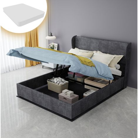 Letto moderno imbottito in tessuto grigio 140x200 cm con testiera morbida e rete integrata (1/5)