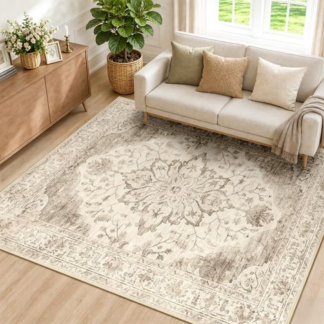 Vintage Tapis de Salon 120x180 cm Lavable Beige Clair Tapis Salon, Tapis Chambre, Lavable en Machine, Vintage, Boho, Rétro, Antidérapant, Cuisine, Salle à Manger, Douce, OEKO (1/5)