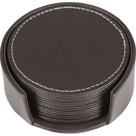 Juego de 6 posavasos de cuero con soporte (marrón) (1/3)