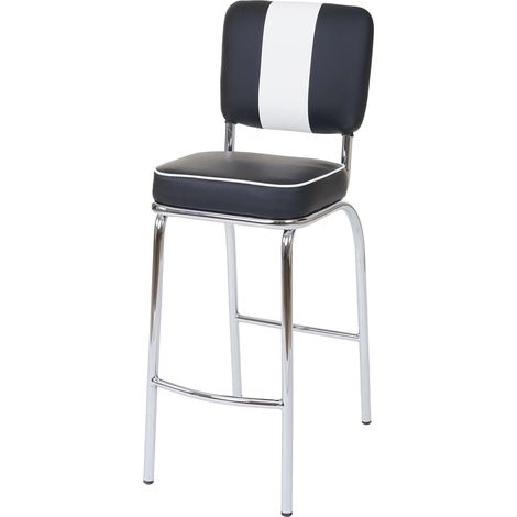 2x tabouret de bar Avellino, chaise de comptoir, design rétro des années 50, similicuir - noir / blanc (1/5)