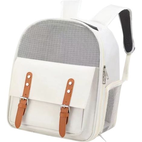 Sac à dos de transport pour animaux de compagnie en maille respirante, imperméable et portable, beige, idéal pour les chats et les chiens. (1/5)