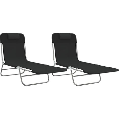 Chaises longues Transat Bain de soleil pliables lot de 2 noir textilène et acier (1/5)