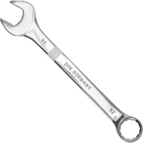 Clé Plate - 32 mm - Déport 15° - Acier Chrome-Vanadium - Finition Chromée Satinée - 1 Pièce