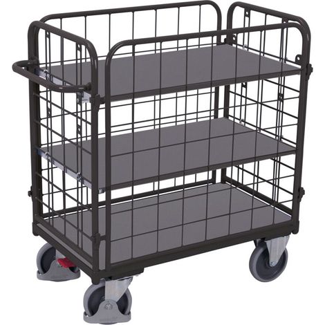 VARIOfit Etagenwagen, niedrig und komplett vergittert mit 3 Etagen 1000x700mm Anthrazitgrau RAL 7016