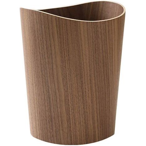 Poubelle en bois de 2,3 gallons (environ 7,9 litres) pour la maison ou le bureau, corbeille ronde japonaise en bois naturel, légère et robuste (bois foncé-B)