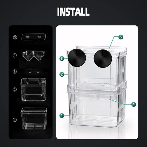 Boîte d'isolement pour poissons Couveuse d'aquarium Double compartiment pour élevage et ponte Boîte de séparation de sécurité avec ventouses pour guppy betta alvins