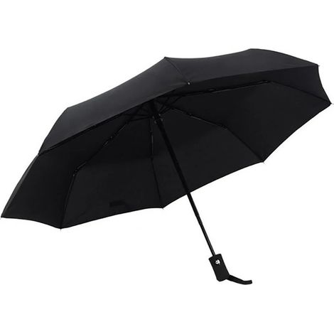 Sombrilla plegable de tres secciones para exteriores, con revestimiento de vinilo negro resistente a los rayos UV y al viento. Ideal para empresas. Regalo corporativo de alta gama. (1/5)