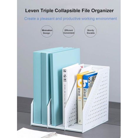 Porte-revues pliable/organiseur de bureau pour l'organisation et le stockage du bureau avec 3 compartiments verticaux (1/5)