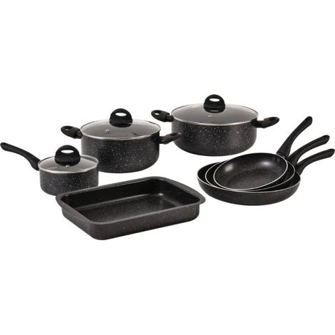 Batterie de cuisine 10 pièces Tous feux dont induction Noir Herzberg HG9016-BLK (1/5)
