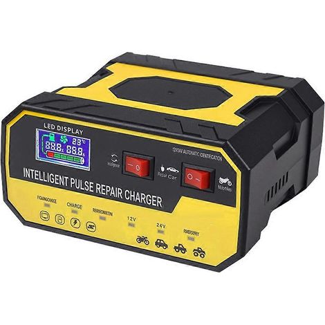Universelles Ladegerät für 12V/24V-Autobatterien, intelligente Reparaturfunktion, vollautomatisches Schnellladegerät für Motorradbatterien, EU-Stecker (1/5)