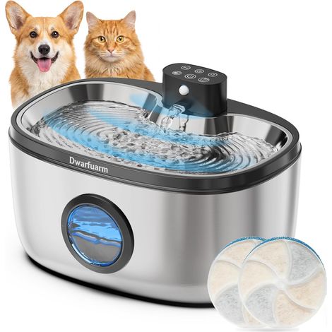 Fontaine à Eau pour Chiens, Fontaine à Eau pour Chat Acier Inoxydable, 5L, Sans Fil, Batterie 4000mAh, Trois Modes de Fonctionnement, Pompe à Eau Amovible, 2 Filtres, Silencieux (1/5)