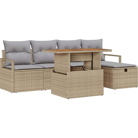 Maison Exclusive - Conjunto de sofás de jardín 6 pcs Beige ratán (1/5)