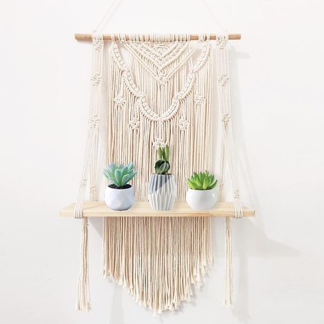 MINKUROW Makramee-Wandregal, Makramee-Regal, Boho-Regal, Makramee-Wanddekoration, Boho-Wanddekoration für Schlafzimmer, Badezimmer, Wohnzimmer (1/5)