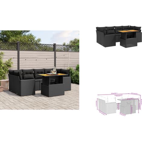 Salon de jardin 7 pcs avec coussins noir résine tressée - Ensemble Salon De Jardin - Meuble Extérieur - Résine Tressée - Rotin Synthétique - Table Extensible (1/3)