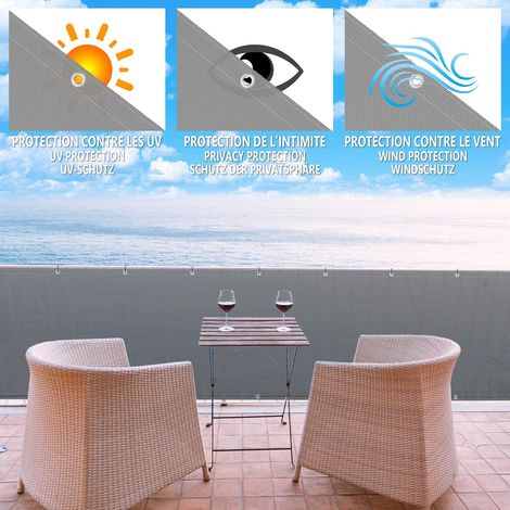 Brise Vue Pour Balcon 100% HDPE 230 g/m2 Protection UV Résistant Aux Déchirures Et Au Vent Contre Les Regards Avec Attaches De Câ - 600 x 90 cm - Gris (1/5)