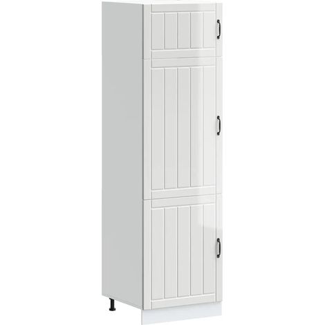 Mueble de cocina Lucca amplio espacio de almacenamiento 60 x 57 x 207 cm patas ajustables diseño moderno en madera de ingeniería blanca brillante 020050214 (1/5)
